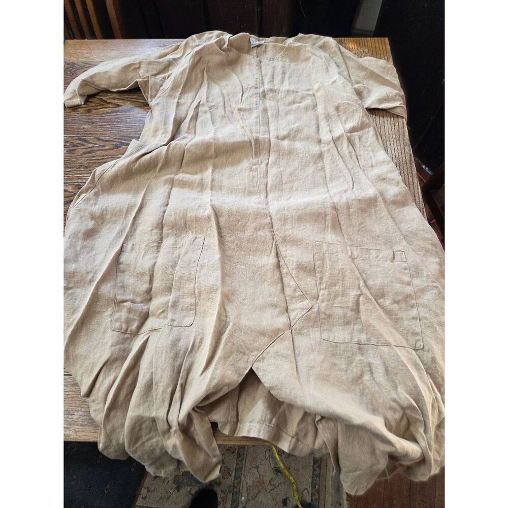 Wes Love Los Angeles 100% Linen high low tan dress sz Large
